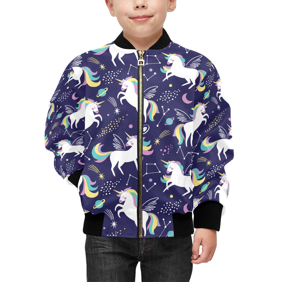 Hand drawn cute unicorn star planet Kids' Boys' Girls' Bomber Jacket