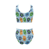 Alien Pattern Print Design 04 Chest Bowknot High Waisted Bikini Swimsuit