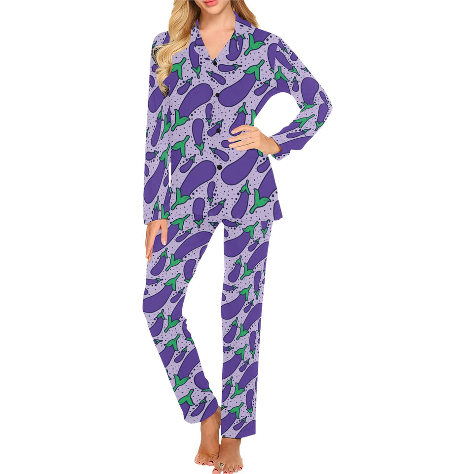 Eggplant Pattern Print Design 03 Women's Long Pajama Set
