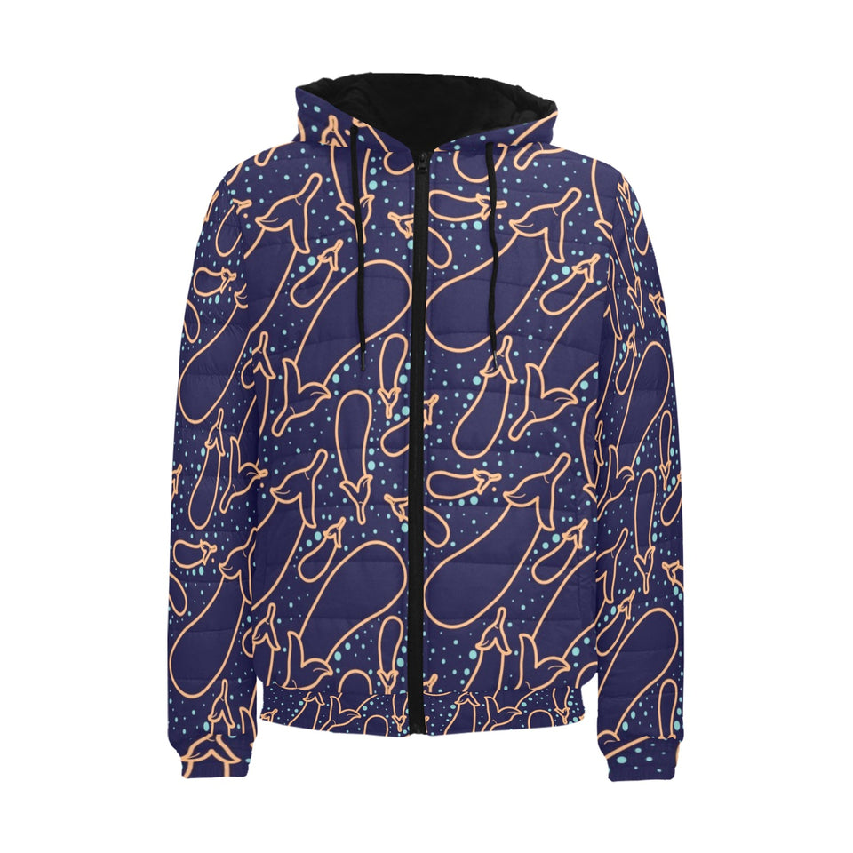 Eggplant Pattern Print Design 04 Men's Padded Hooded Jacket