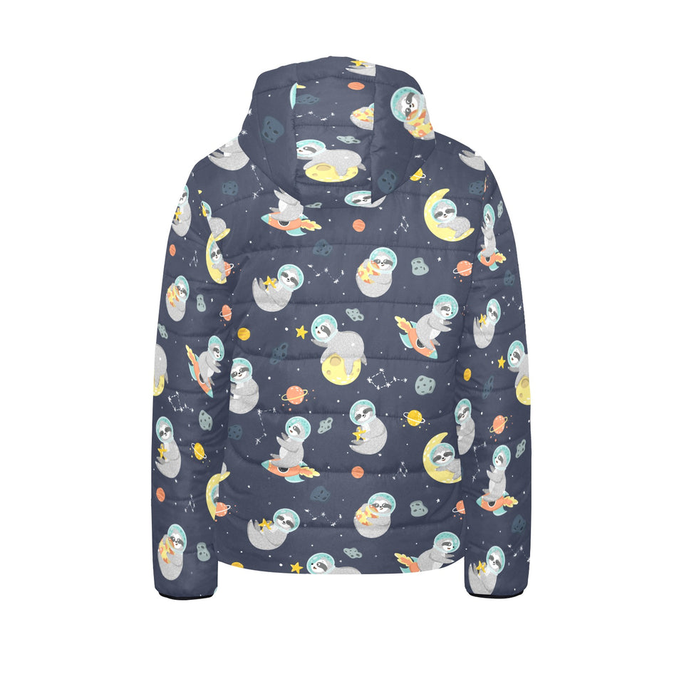 Cute sloth astronaut star planet rocket pattern Kids' Boys' Girls' Padded Hooded Jacket