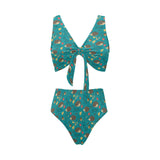 Hedgehog Pattern Print Design 01 Chest Bowknot High Waisted Bikini Swimsuit