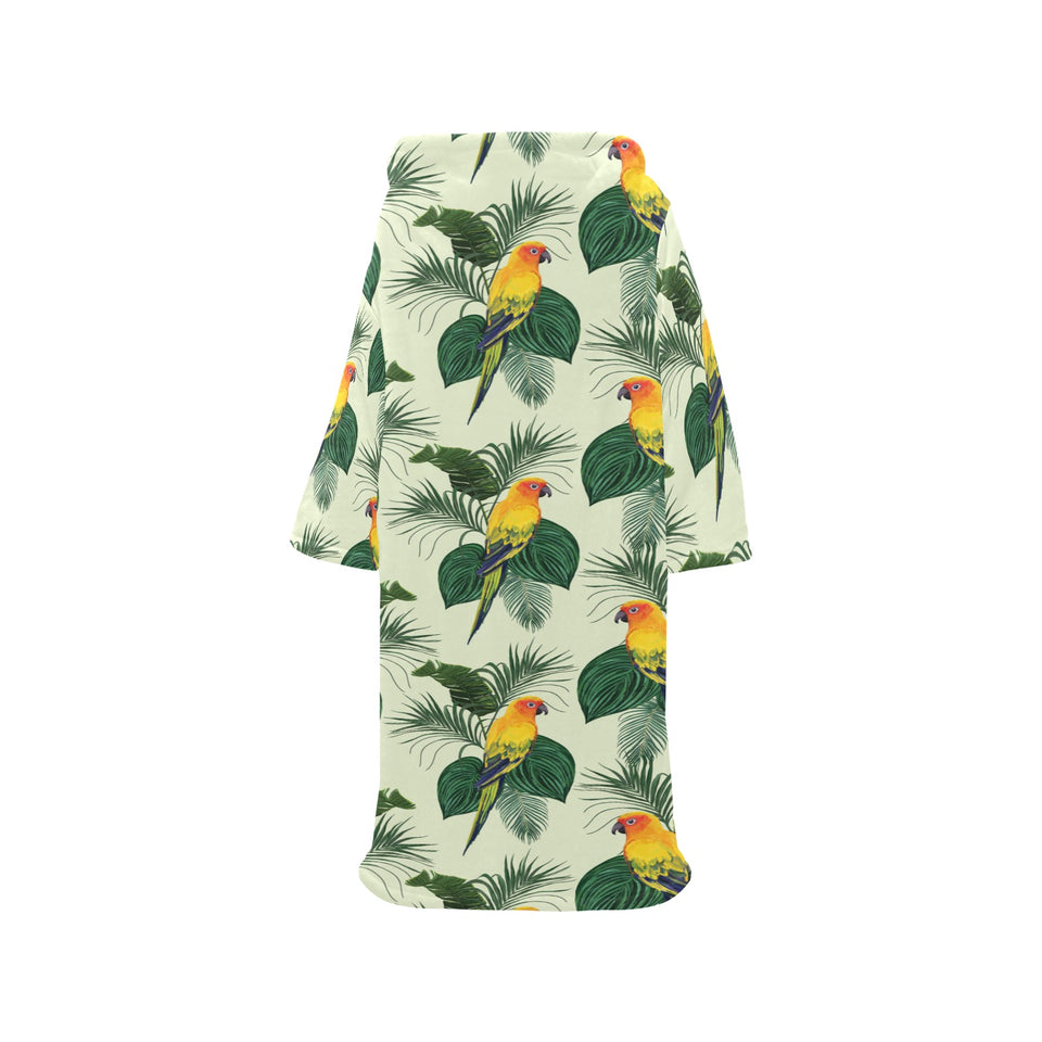 Beautiful parrot palm leaves pattern Blanket Robe with Sleeves