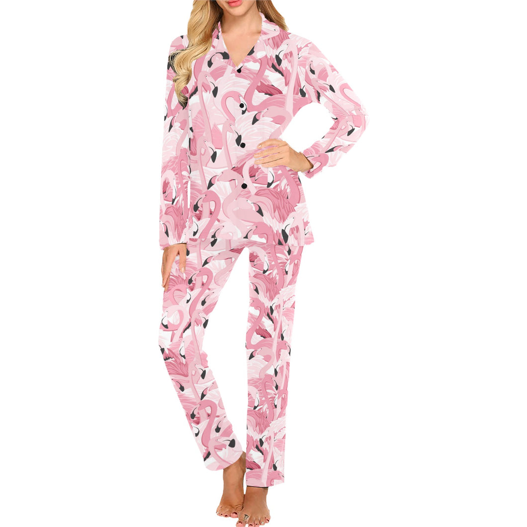 Pink flamingos pattern background Women's Long Pajama Set