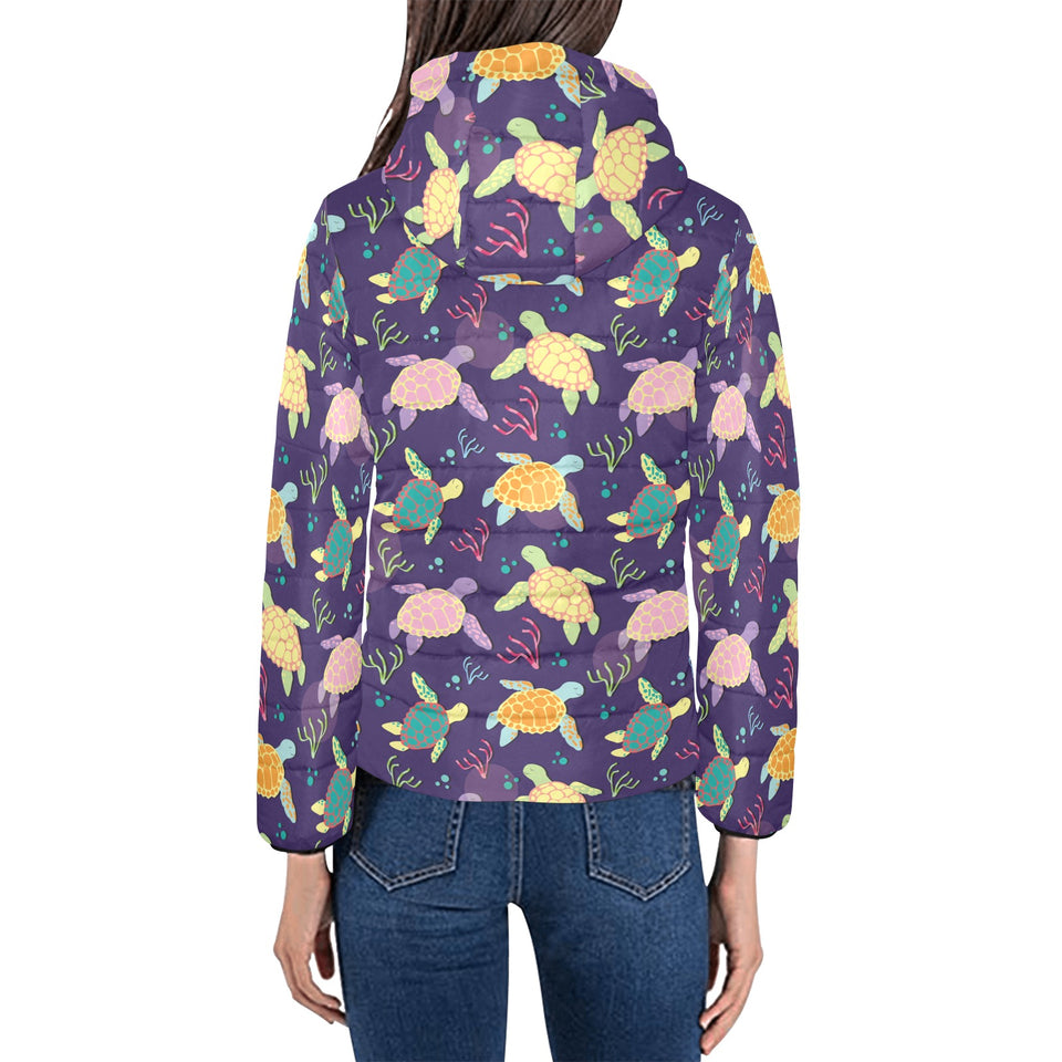 Colorful sea turtle pattern Women's Padded Hooded Jacket
