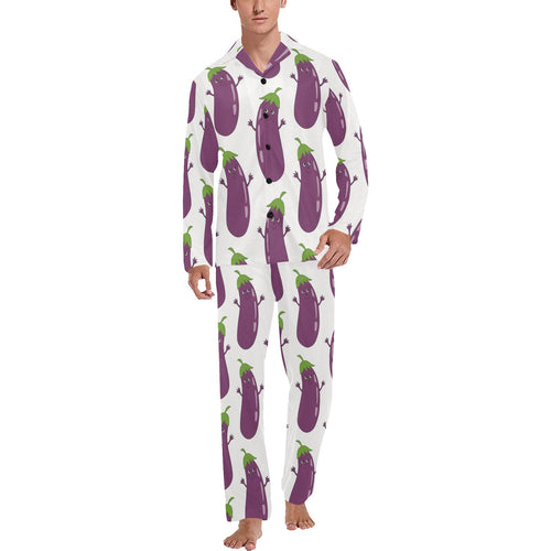 Eggplant Pattern Print Design 01 Men's Long Pajama Set