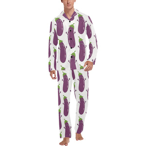 Eggplant Pattern Print Design 01 Men's Long Pajama Set
