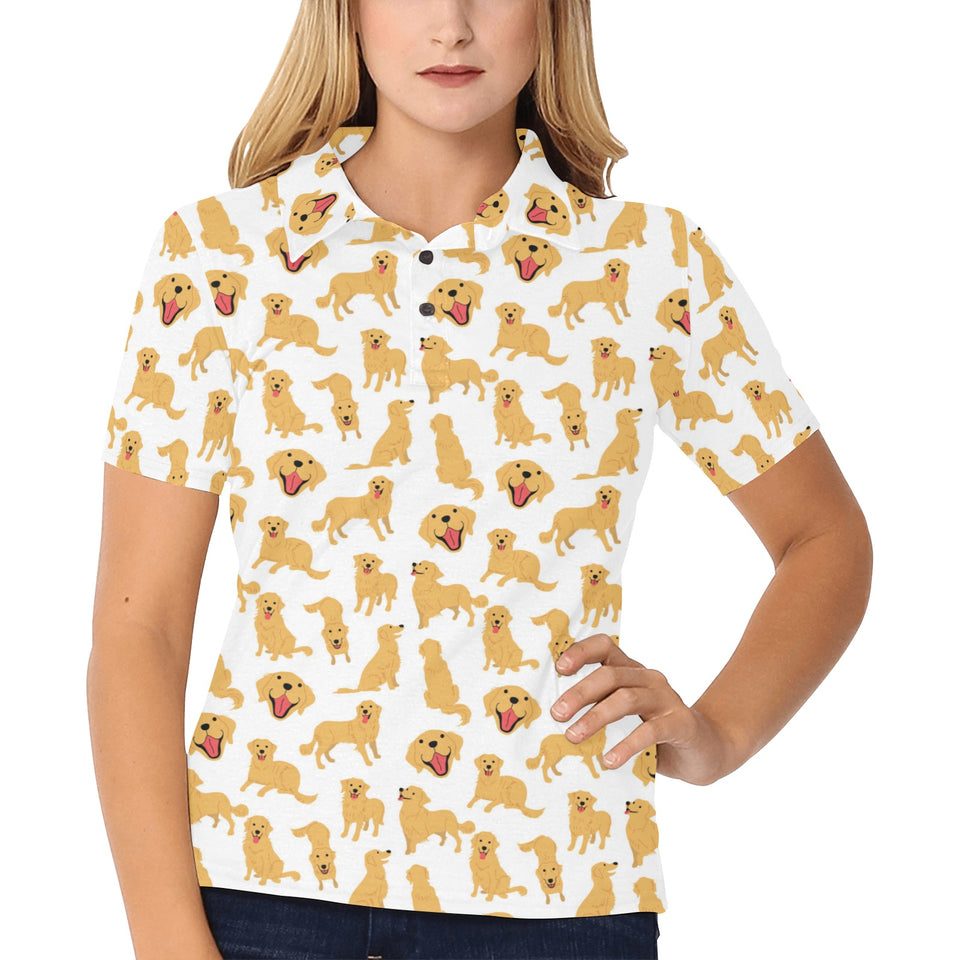 Golden Retriever Pattern Print Design 05 Women's All Over Print Polo Shirt