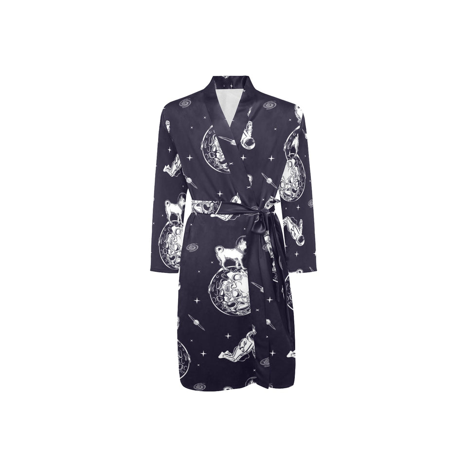 Chihuahua space helmet. astronaut pattern Men's Long Sleeve Belted Night Robe