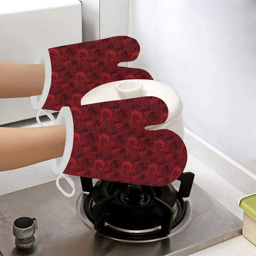 Rose Pattern Print Design 03 Heat Resistant Oven Mitts