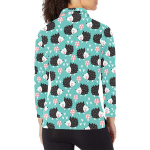 Hedgehog Pattern Print Design 03 Women's Long Sleeve Polo Shirt
