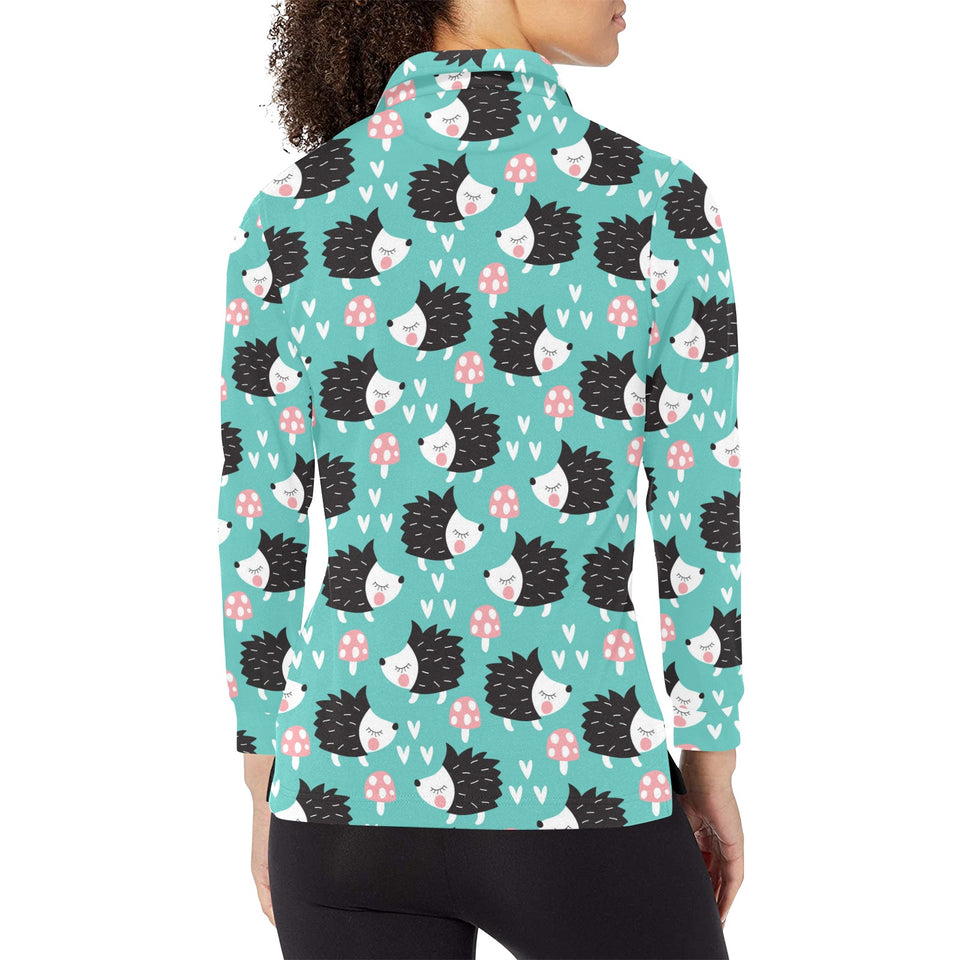 Hedgehog Pattern Print Design 03 Women's Long Sleeve Polo Shirt
