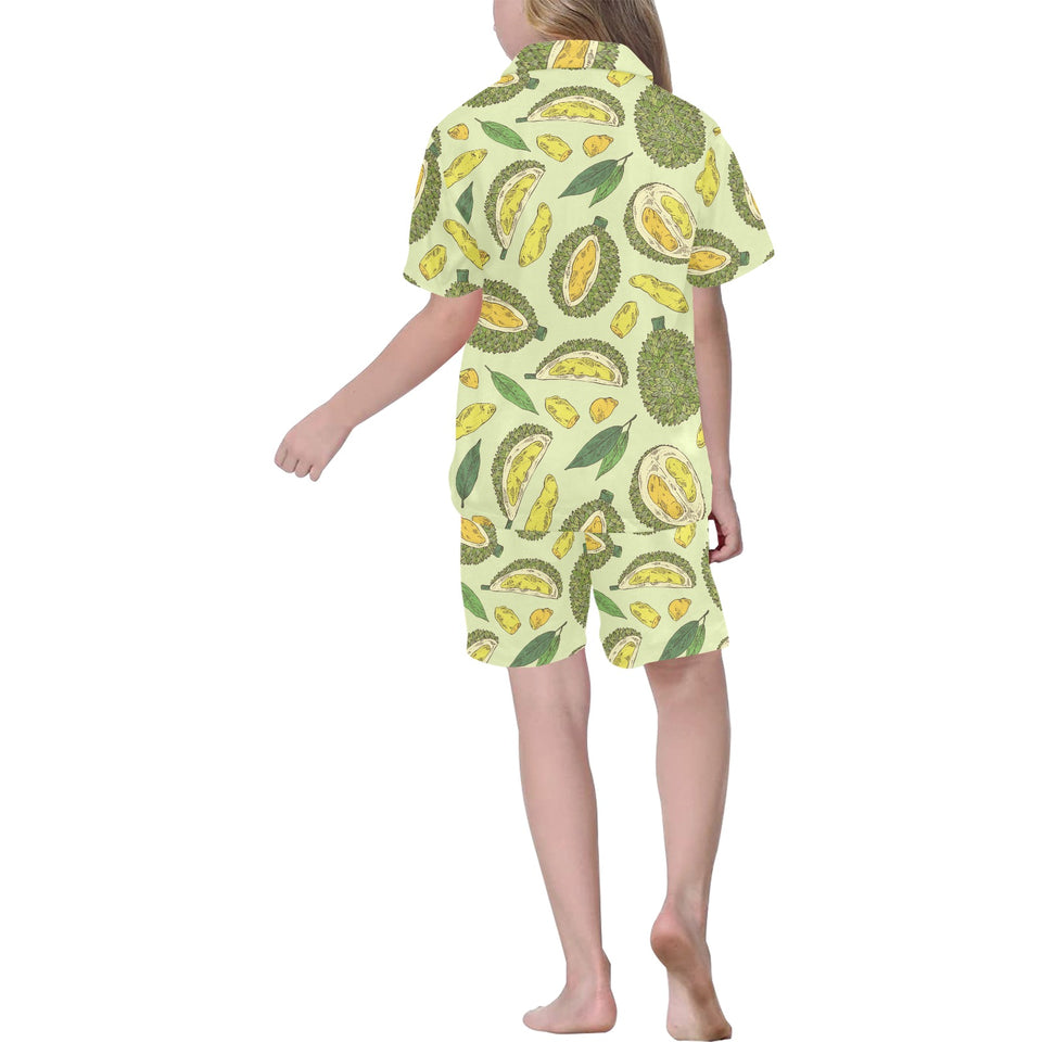 Durian leaves pattern background Kids' Boys' Girls' V-Neck Short Pajama Set