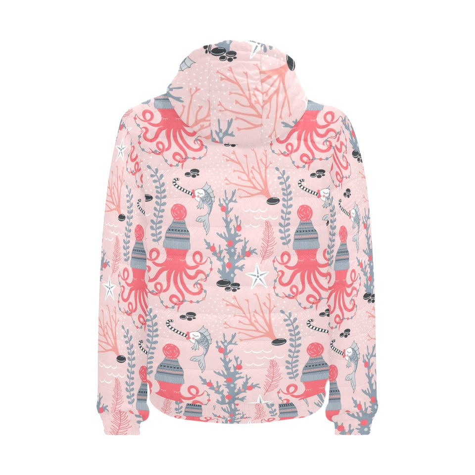 Octopus winter hat garland Fish candy Seaweed Cora Men's Padded Hooded Jacket