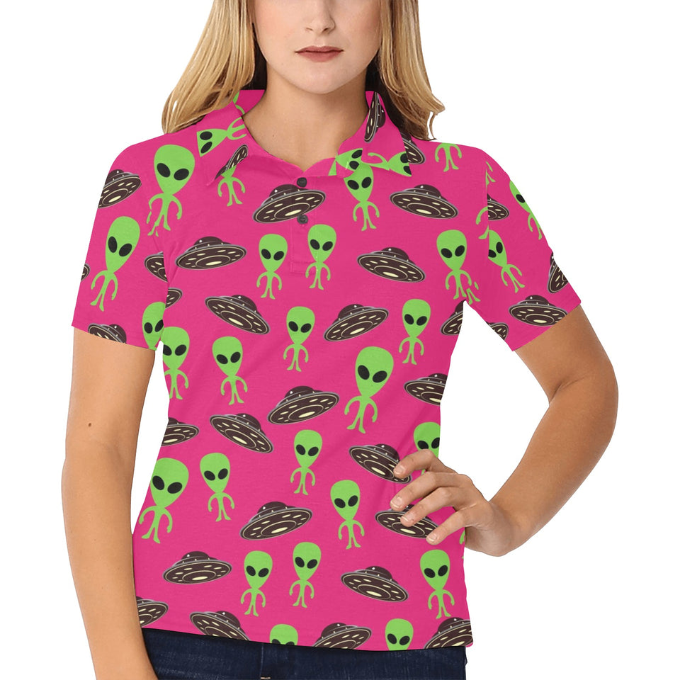 Alien Pattern Print Design 03 Women's All Over Print Polo Shirt