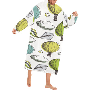 Hot Air Balloon Bird Cloud Pattern Blanket Robe with Sleeves