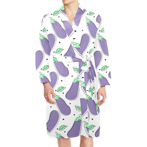 Eggplant Pattern Print Design 05 Men's Long Sleeve Belted Night Robe