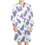 Eggplant Pattern Print Design 05 Men's Long Sleeve Belted Night Robe