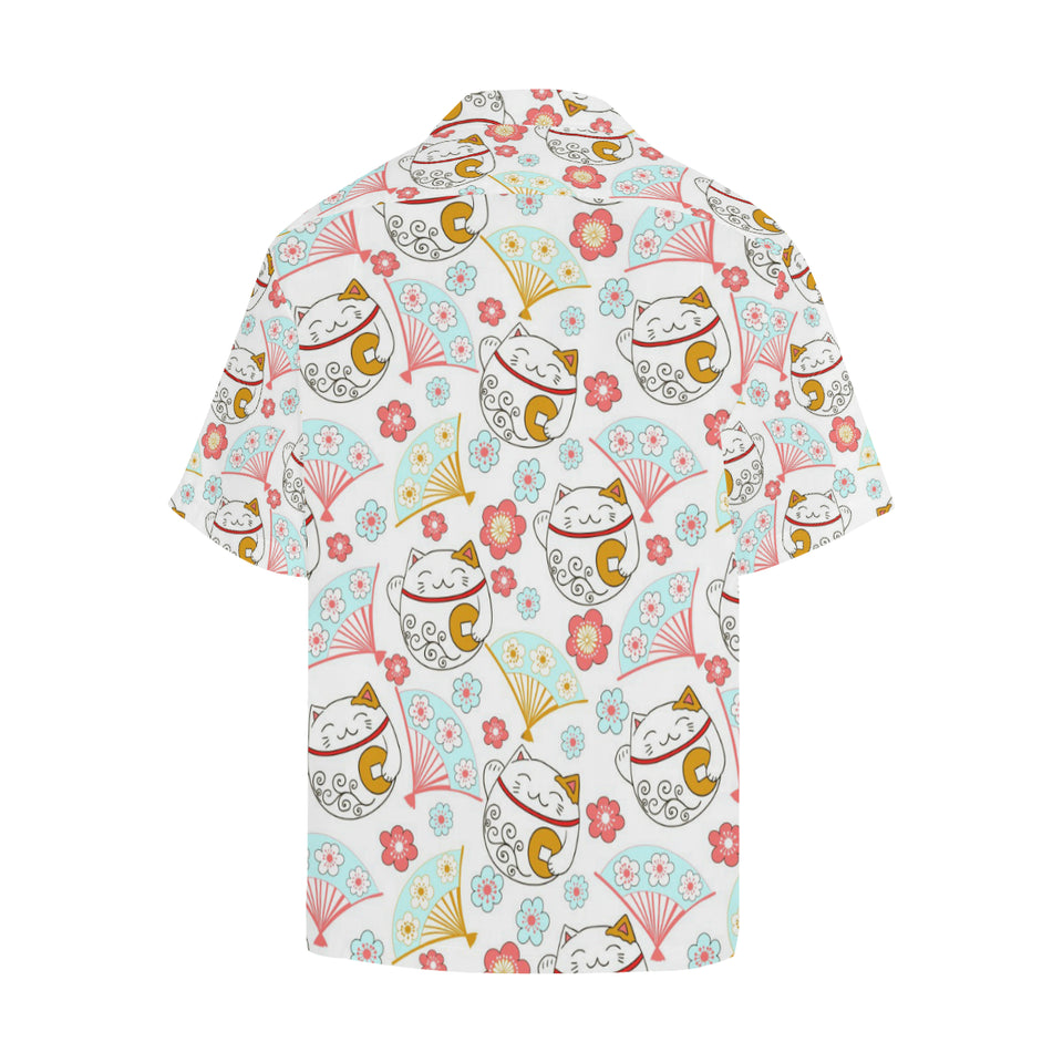 Maneki neko cat fan sakura Men's All Over Print Hawaiian Shirt
