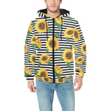 sunflowers ribbon background Men's Padded Hooded Jacket
