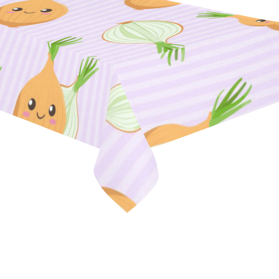 cute onions smiling faces purple background Tablecloth