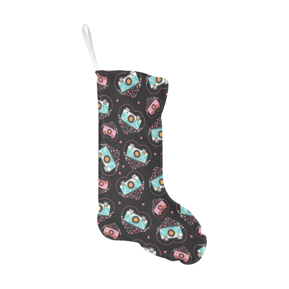 Camera Pattern Print Design 04 Christmas Stocking