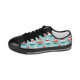 Red White sailboat wave background Kids' Boys' Girls' Low Top Canvas Shoes Black
