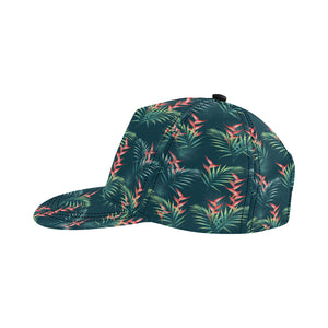 heliconia flowers, palm and monstera leaves on bla All Over Print Snapback Cap