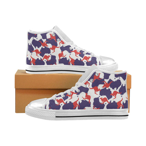 Kangaroo Australian pattern Women's High Top Canvas Shoes White