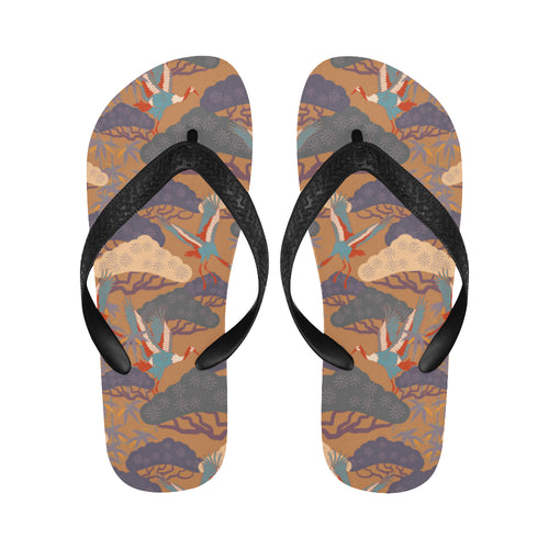 Bonsai bamboo stork japanese pattern brown theme Unisex Flip Flops