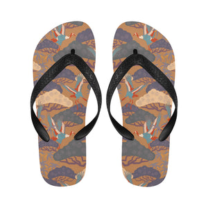 Bonsai bamboo stork japanese pattern brown theme Unisex Flip Flops