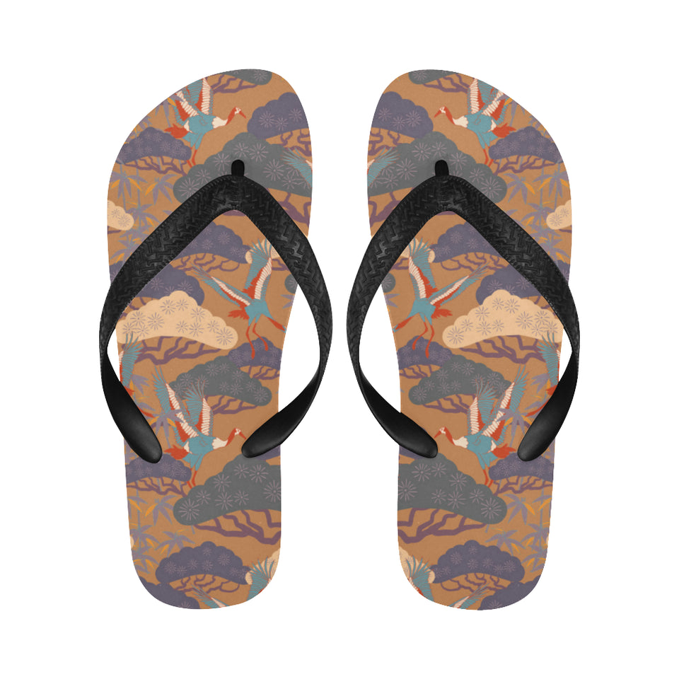 Bonsai bamboo stork japanese pattern brown theme Unisex Flip Flops