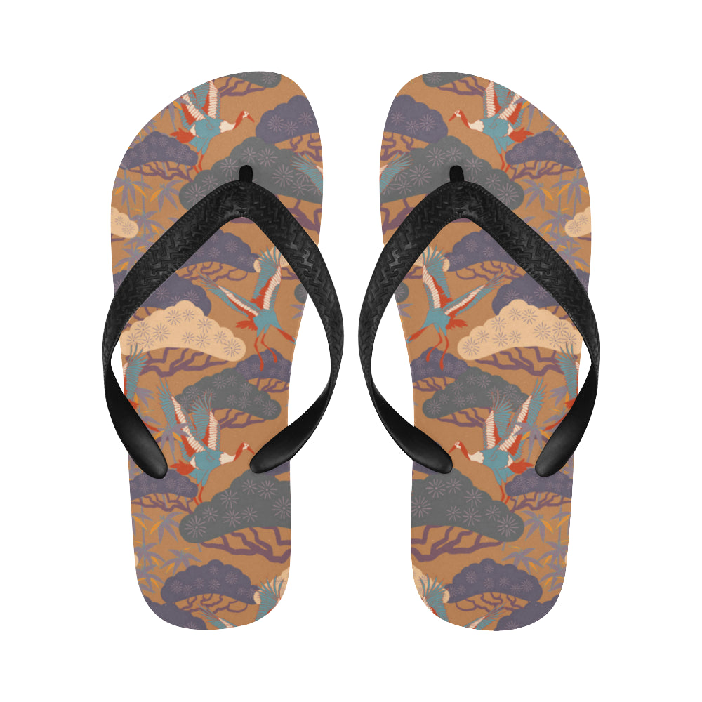Bonsai bamboo stork japanese pattern brown theme Unisex Flip Flops