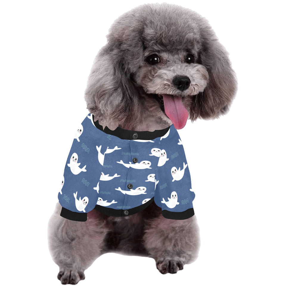 Cute white baby sea lion seal pattern All Over Print Pet Dog Round Neck Fuzzy Shirt