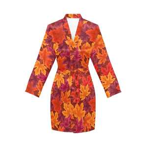 Autumn maple leaf pattern Women's Long Sleeve Belted Night Robe