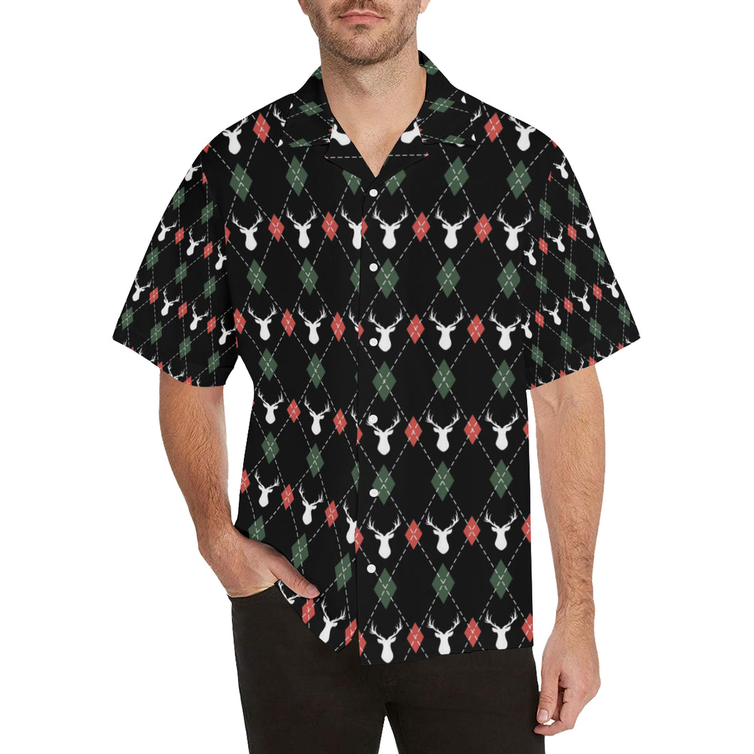 Deer Christmas new year pattern argyle Men's All Over Print Hawaiian Shirt