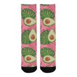 Avocado slices leaves pink back ground Crew Socks
