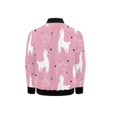 Llama Alpaca pink background Kids' Boys' Girls' Bomber Jacket