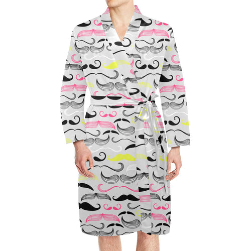 Mustache Beard Pattern Print Design 02 Men's Long Sleeve Belted Night Robe