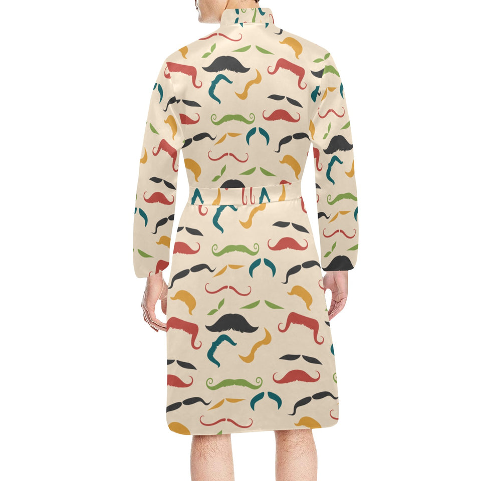 Mustache Beard Pattern Print Design 03 Men's Long Sleeve Belted Night Robe
