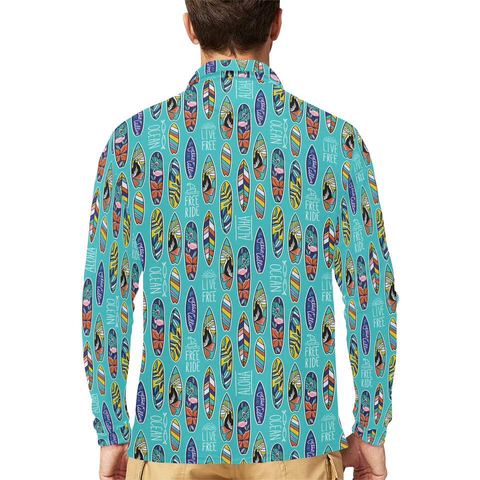 Surfboard Pattern Print Design 05 Men's Long Sleeve Polo Shirt