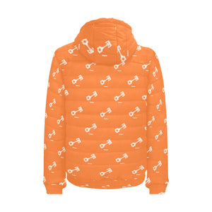 Engine Piston Orange Background Pattern Design 05 Men's Padded Hooded Jacket