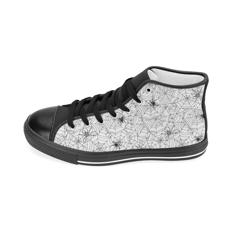 Spider web cobweb pattern Women's High Top Canvas Shoes Black