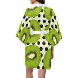 kiwi black dot background Women's Short Kimono Robe