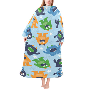 Alien Pattern Print Design 04 Blanket Robe with Sleeves