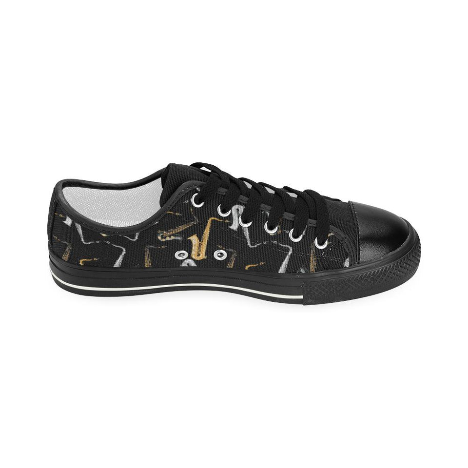saxophone design pattern Kids' Boys' Girls' Low Top Canvas Shoes Black
