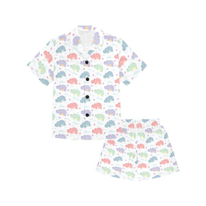 Hippopotamus Pattern Print Design 03 Kids' Boys' Girls' V-Neck Short Pajama Set