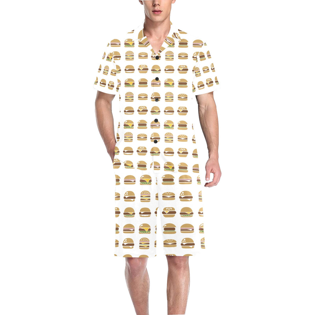 Hamburger Pattern Print Design 02 Men's V-Neck Short Pajama Set