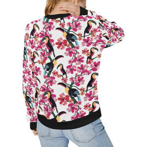 Toucan flower design pattern Women's Crew Neck Sweatshirt