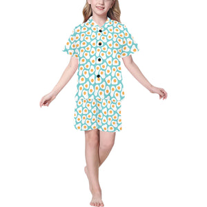 Fried Eggs Pattern Print Design 04 Kids' Boys' Girls' V-Neck Short Pajama Set